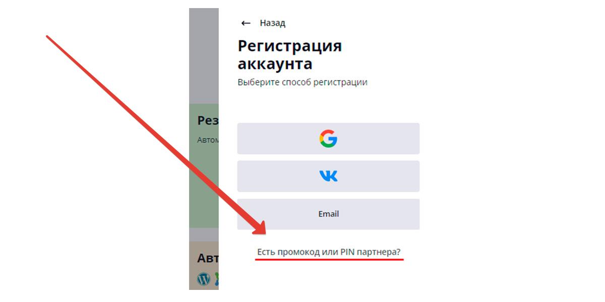 Снимок ввода промокода
